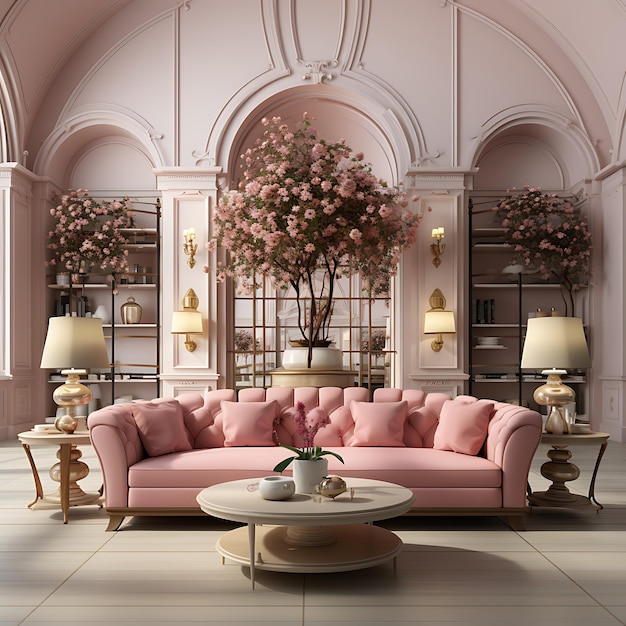 Salon de luxe avec une couleur rose vif