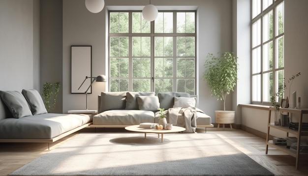 Salon de luxe moderne avec canapé confortable et décor élégant généré par AI