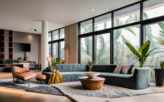 Salon de luxe moderne avec mobilier minimaliste