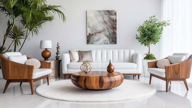 Salon de luxe avec table en bois