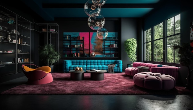 Un salon luxueux moderne avec un canapé confortable et un décor élégant généré par l'IA