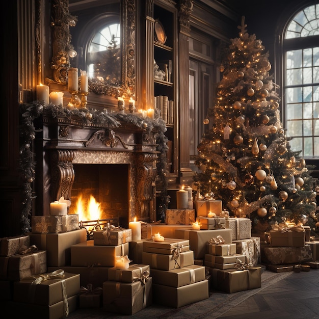 Le salon de la maison décoré pour fêter Noël