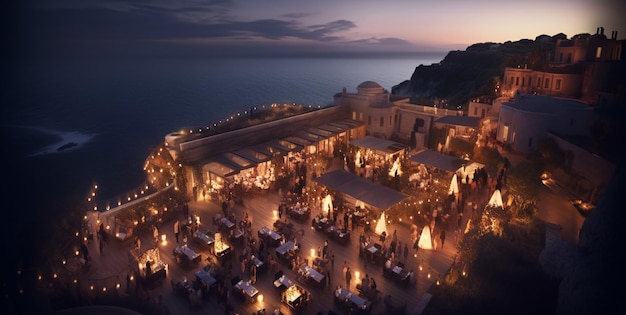 salon de la mariée au sommet d'une falaise la nuit