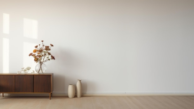 Salon minimaliste avec des couleurs douces et des planchers en bois