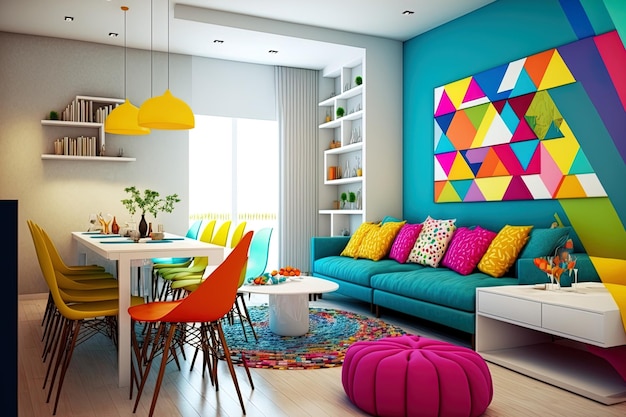 Salon moderne aux couleurs vives