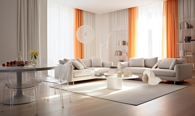 Salon moderne blanc et orange