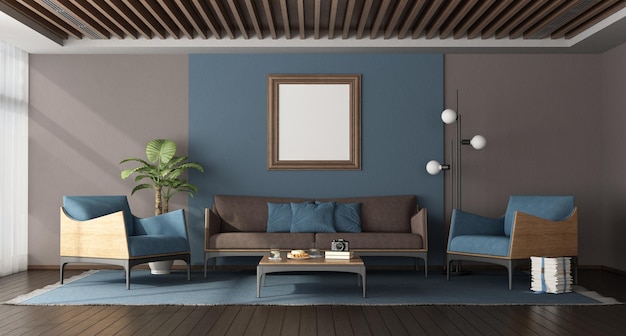 Salon moderne bleu et marron