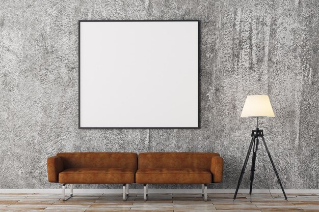 Salon moderne en brique avec panneau d'affichage vide
