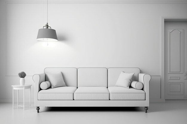 Photo salon moderne avec un canapé blanc et une lampe generative ai