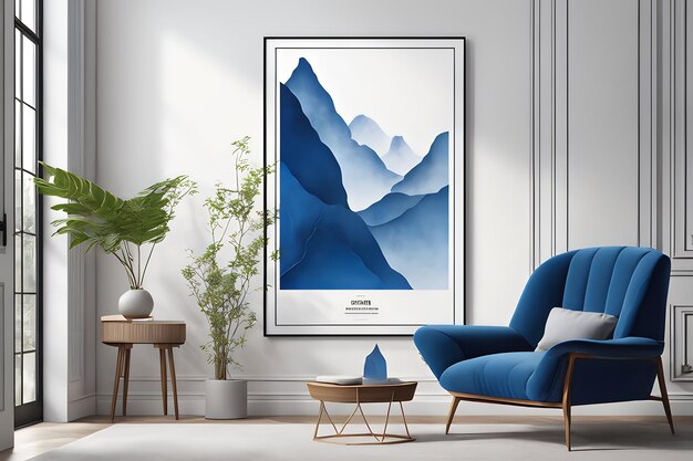 Salon moderne avec canapé bleu