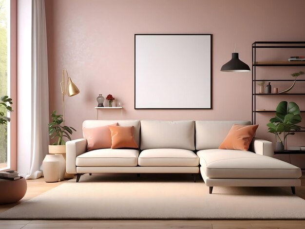 un salon moderne avec un canapé confortable et un cadre blanc