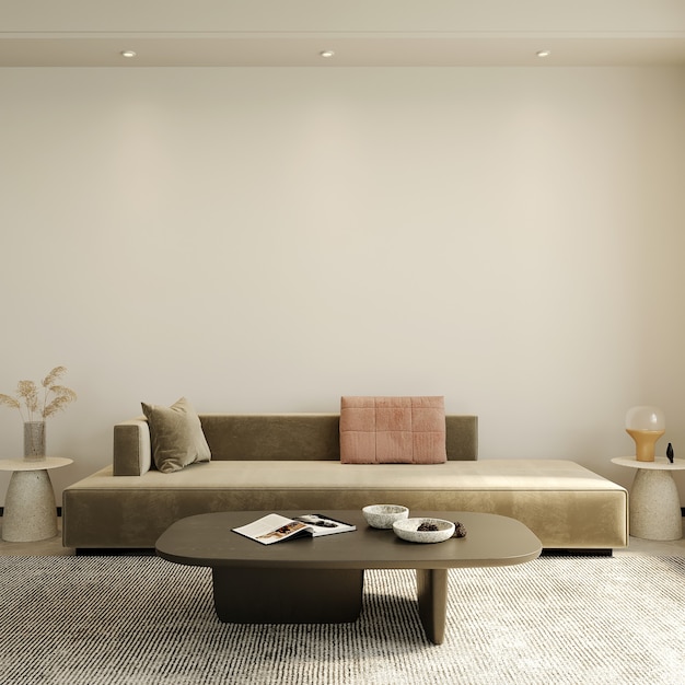 Salon moderne avec canapé rendu 3d