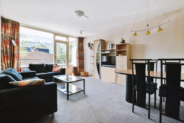 Un salon moderne combiné avec une salle à manger