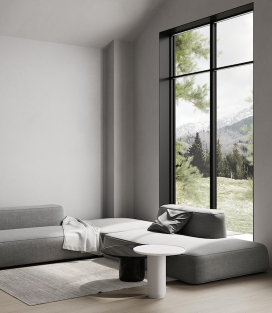 Salon moderne contemporain avec mobilier design rendu 3d