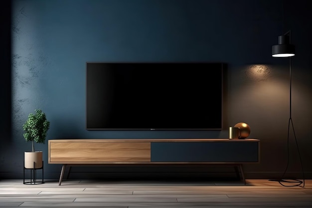 Salon moderne avec une grande télévision à écran plat comme pièce maîtresse Generative AI