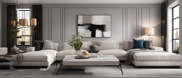 Un salon moderne et luxueux avec canapé et télévision