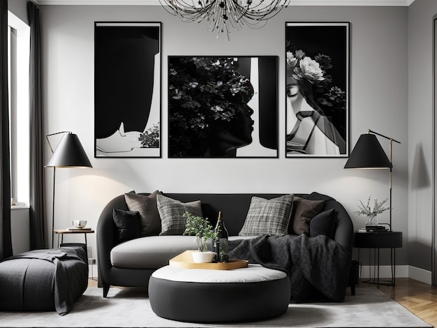 salon moderne avec peinture noire