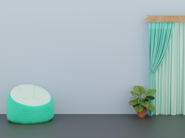 Salon moderne et plante tropicale avec un mur