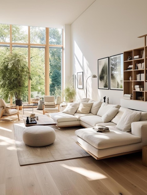 salon moderne spacieux dans le style scandinave
