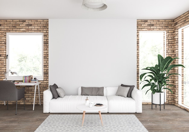 Salon avec mur blanc