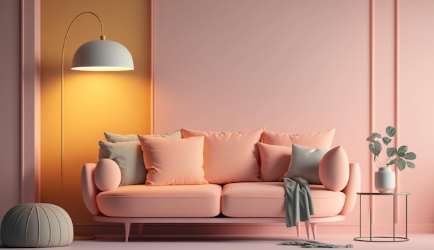 Salon avec mur rose Ai générative
