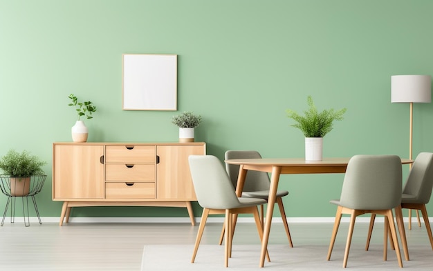 Photo un salon avec un mur vert et une table avec des plantes dessus