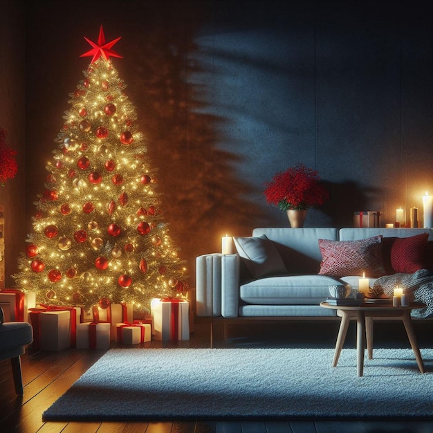 Salon de Noël avec arbre de Noël joliment décoré Images de fond de Noël