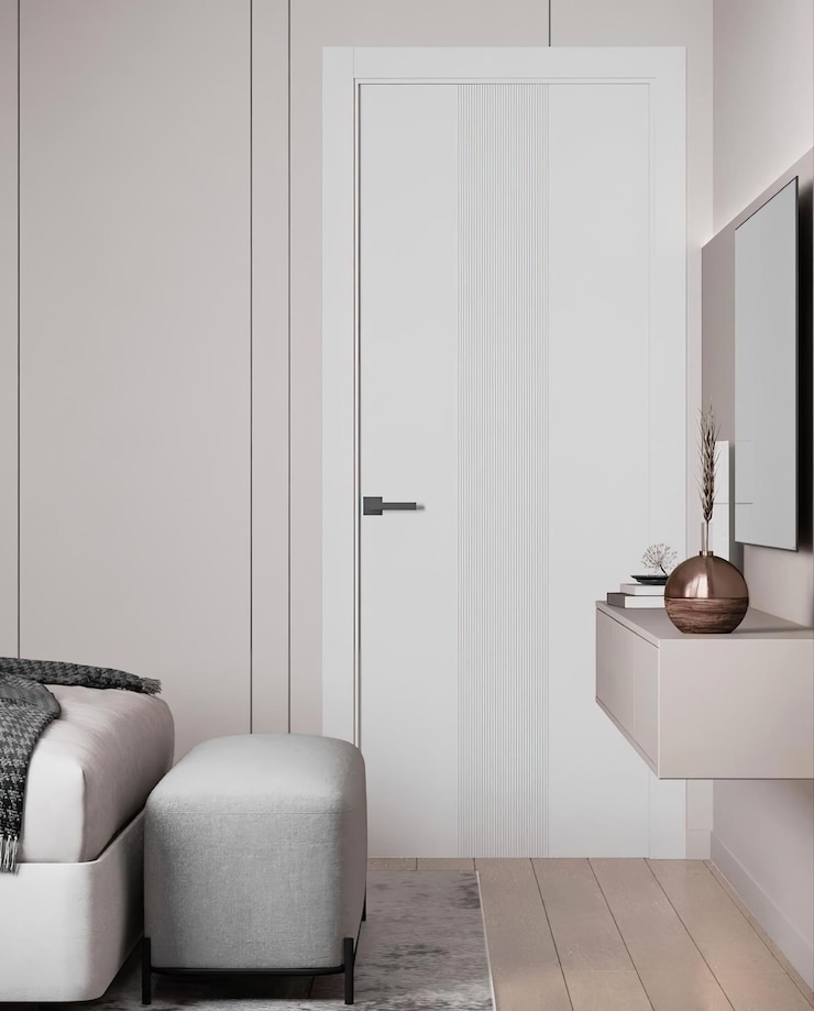 Photo un salon avec une porte blanche et une porte blanque avec une poignée d'argent