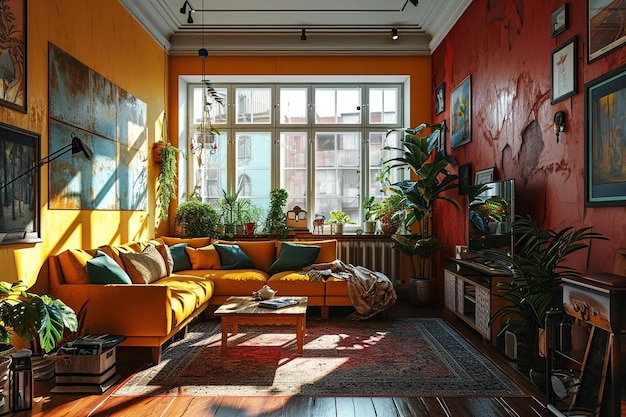 Photo un salon rempli de meubles et de nombreuses plantes