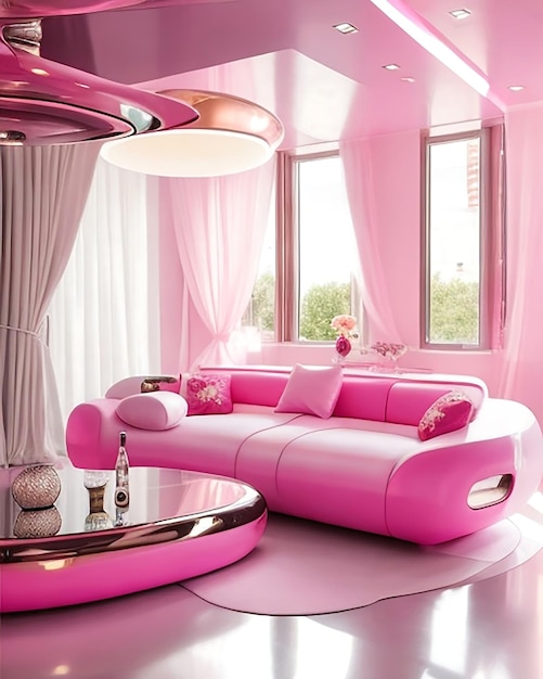 Salon rose futuriste avec ai généré et salon