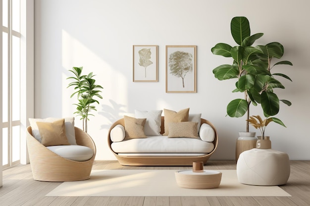 Salon de style scandinave avec plantes d’intérieur Design d’intérieur minimal