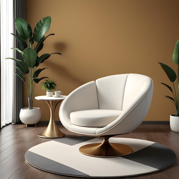salon avec table basse fauteuil blanc et plantes