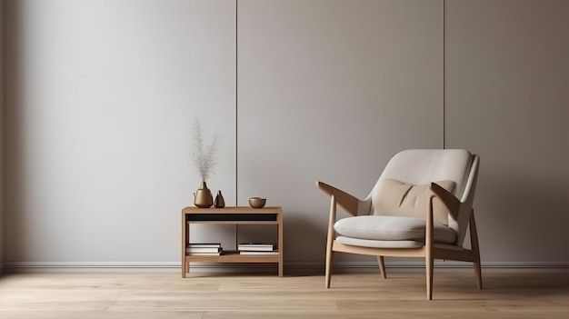 Un salon avec une table en bois et une chaise devant.