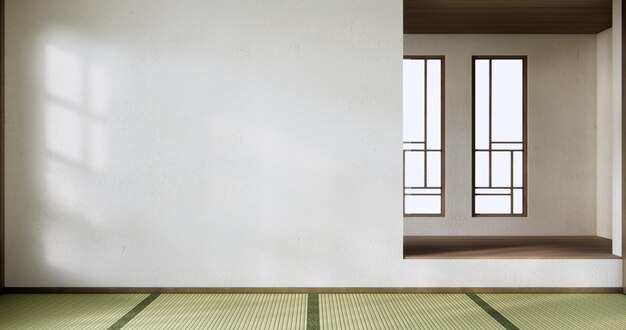 Photo salon vide dessin japonais avec tapis de tatami au sol