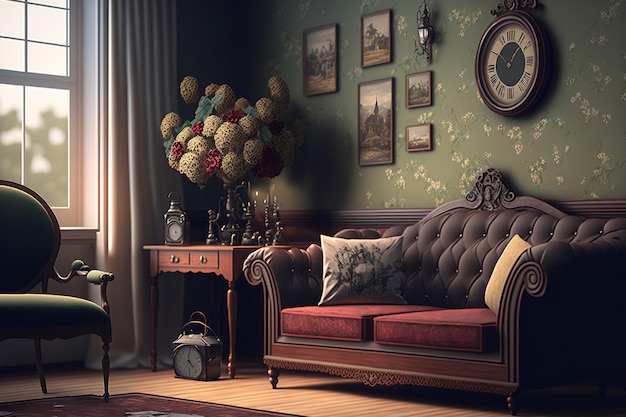 Un salon vintage avec un canapé