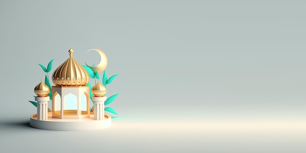 Salutation du Ramadan avec illustration de la mosquée 3D et espace de copie