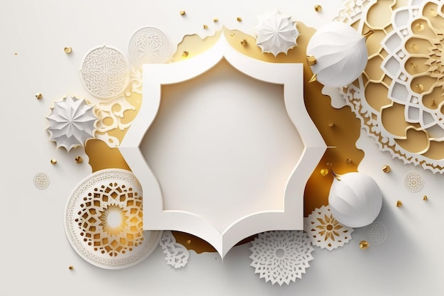 Salutation de fond islamique avec ornement, couleurs or et blanc copie blanche espace ai génératif