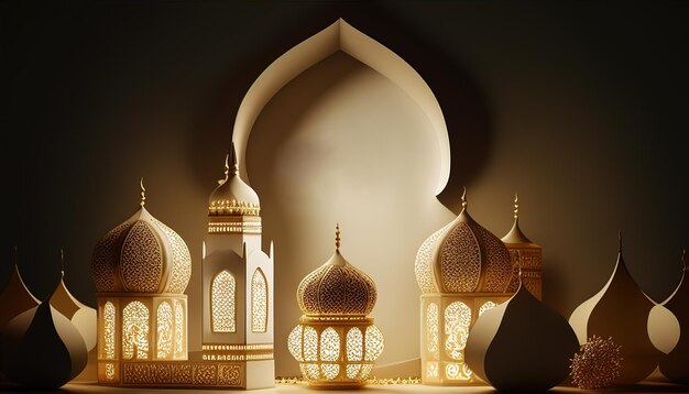 Salutations islamiques Ramadan Kareem design de carte d'arrière-plan avec un beau or