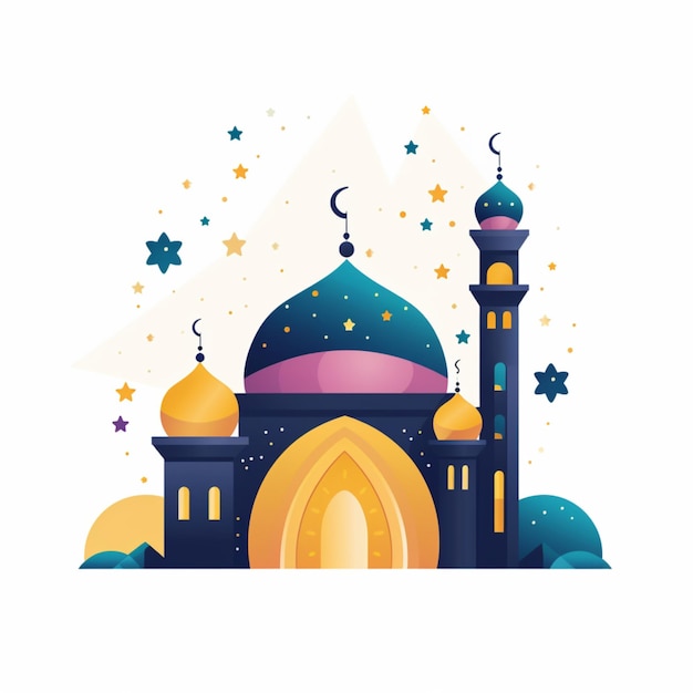 Salutations pour l'Aïd et le Ramadan Kareem Post avec une belle illustration de la mosquée islamique