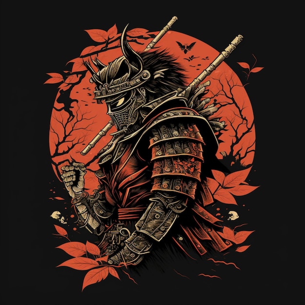samouraï arafed avec une épée et une IA générative de lune rouge