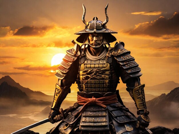 Photo un samouraï avec une épée et le mot 