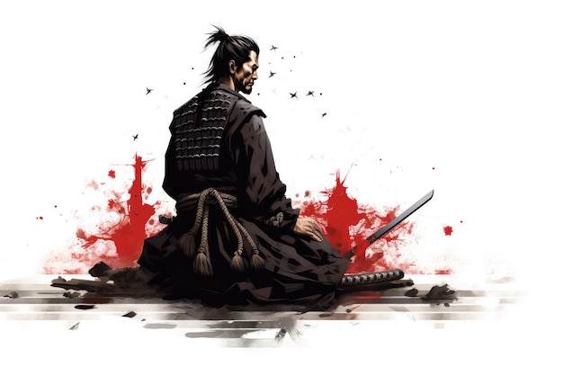 Photo un samouraï isolé sur un fond blanc