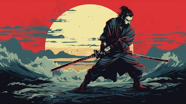 samouraï japonais avec katana