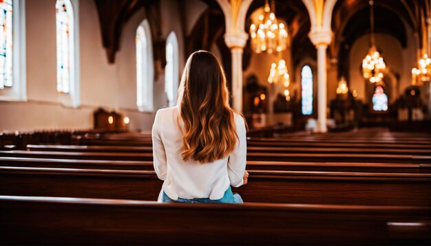 Sanctuaire de l'église, la dévotion tranquille d'une jeune fille