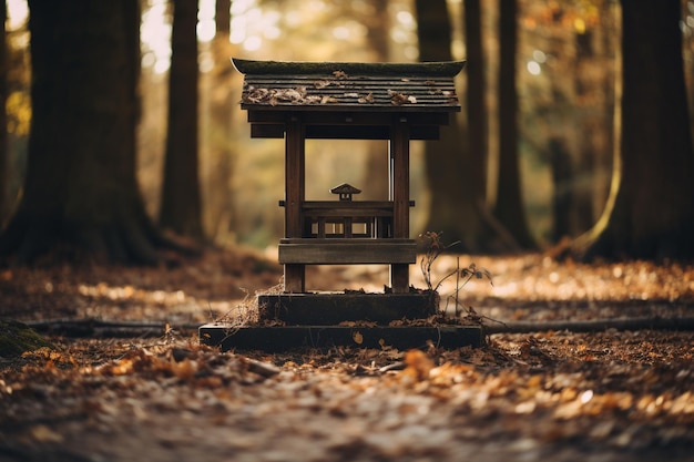 Un sanctuaire shinto japonais traditionnel en bois de sérénité minimaliste dans un cadre serein