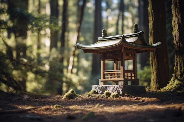 Un sanctuaire shinto japonais traditionnel en bois de sérénité minimaliste dans un cadre serein