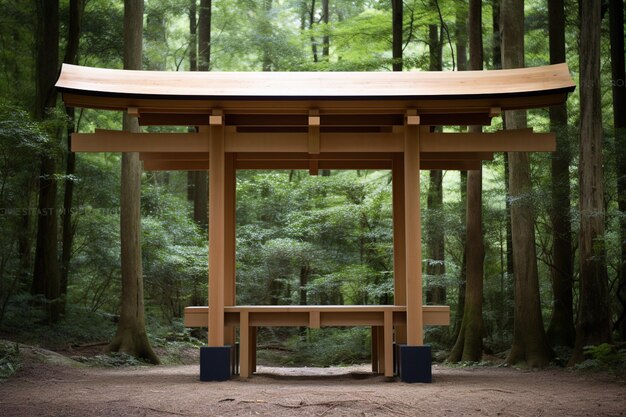 Un sanctuaire shinto japonais traditionnel en bois de sérénité minimaliste dans un cadre serein