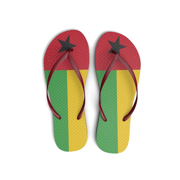 Sandales tongs drapeau Guinée Bissau sur fond blanc rendu 3D