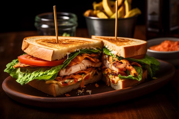 Un sandwich accompagné de frites et d'un verre de bière