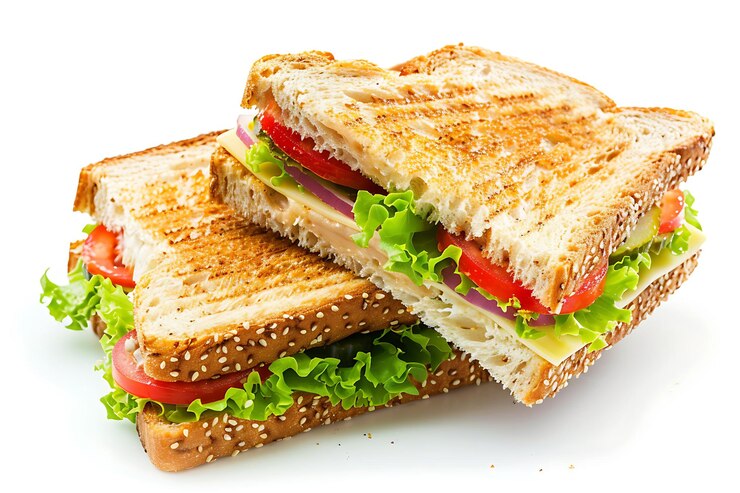 Photo sandwich appétissant sur fond blanc